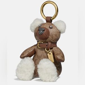 Coach Bear Bag Charm In Signature Canvas NEW